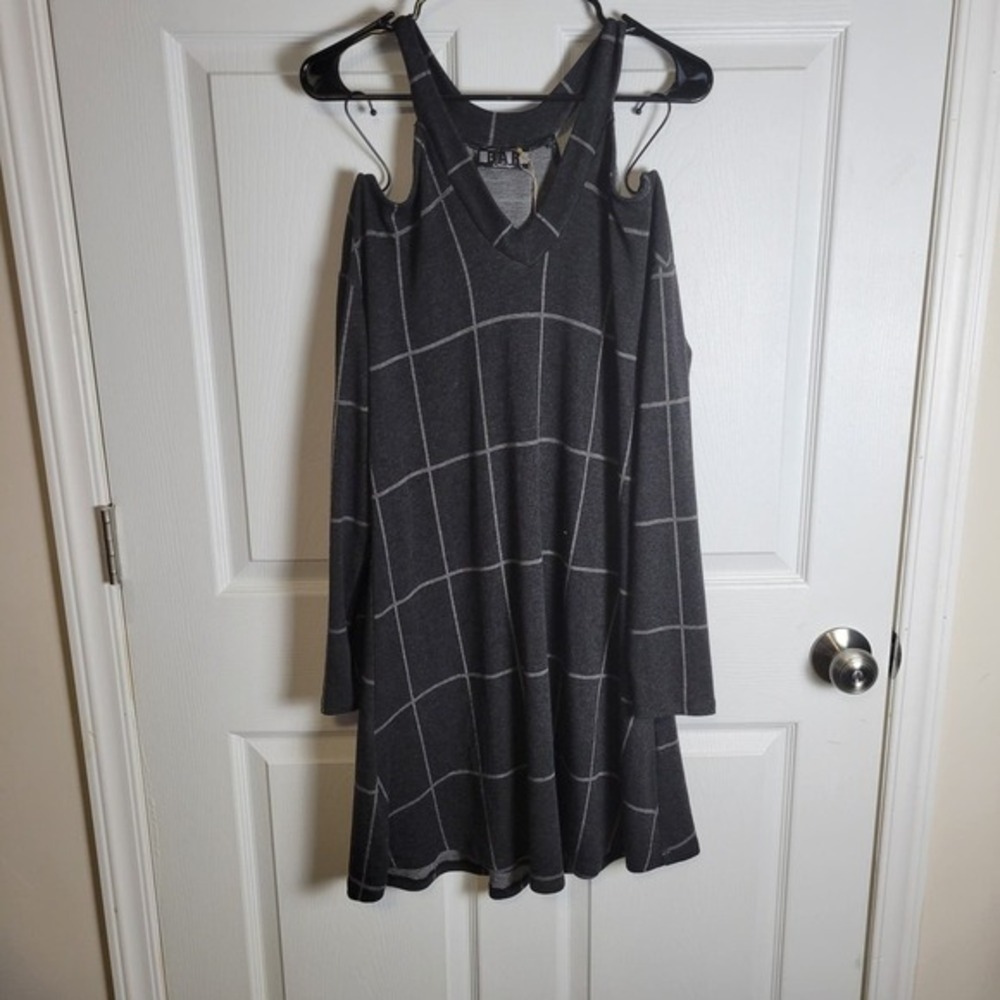 BAR By Melis Kozan Dress-Grid Print Charcoal-Women's SM‎